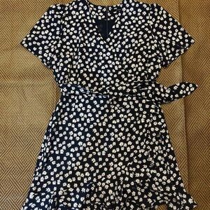 Floral Wrap Midi Dress - Black and White